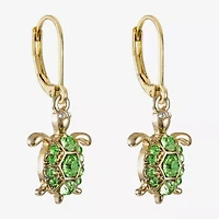 Monet Jewelry Gold Tone Turtle Womens Green Glass Drop Earrings