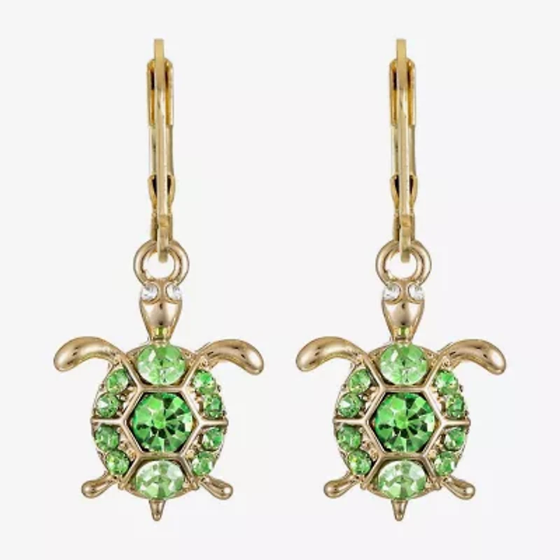 Monet Jewelry Gold Tone Turtle Womens Green Glass Drop Earrings