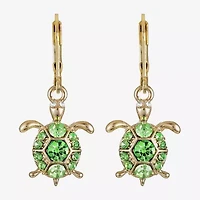 Monet Jewelry Gold Tone Turtle Womens Green Glass Drop Earrings