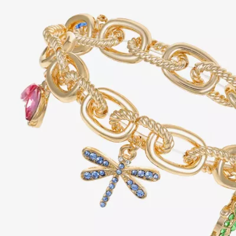 Monet Jewelry Gold Tone Turtle Dragonfly Ladybug Womens Multi Color Glass Charm Bracelet