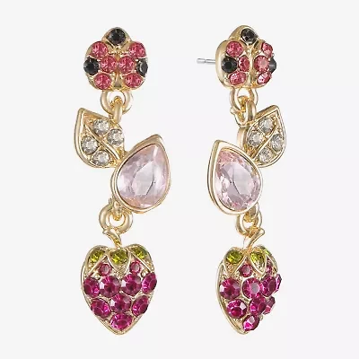Monet Jewelry Gold Tone Strawberry Ladybug Womens Multi Color Glass Hypoallergenic Drop Earrings