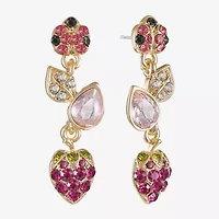 Monet Jewelry Gold Tone Strawberry Ladybug Womens Multi Color Glass Hypoallergenic Drop Earrings