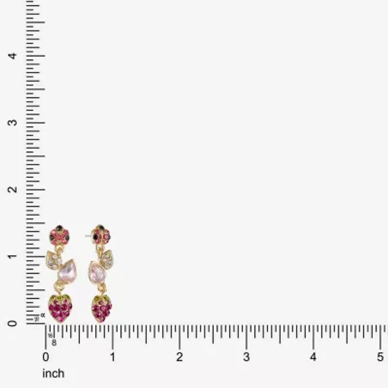 Monet Jewelry Gold Tone Strawberry Ladybug Womens Multi Color Glass Hypoallergenic Drop Earrings