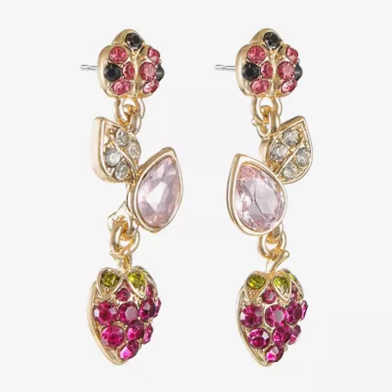 Monet Jewelry Gold Tone Strawberry Ladybug Womens Multi Color Glass Hypoallergenic Drop Earrings