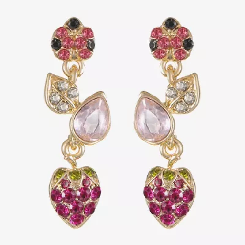 Monet Jewelry Gold Tone Strawberry Ladybug Womens Multi Color Glass Hypoallergenic Drop Earrings