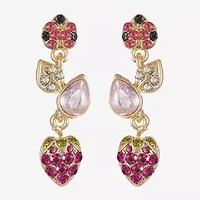 Monet Jewelry Gold Tone Strawberry Ladybug Womens Multi Color Glass Hypoallergenic Drop Earrings