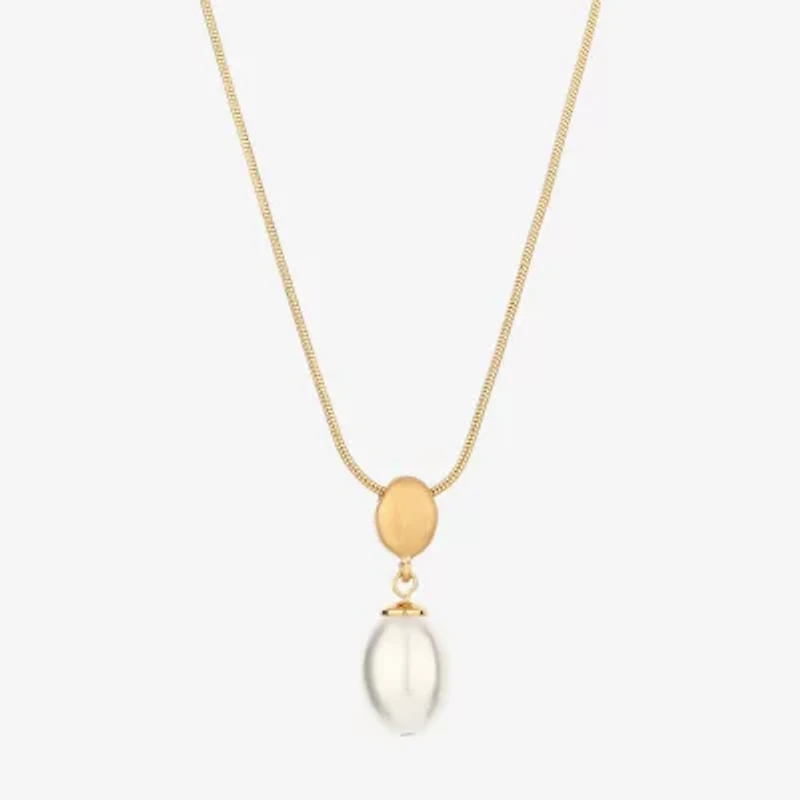 Monet Jewelry Gold Tone Womens Simulated Pearl Oval 17 Inch Pendant Necklace