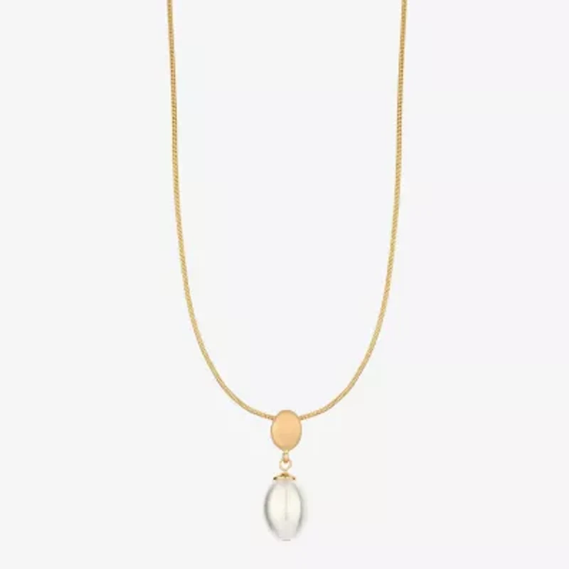 Monet Jewelry Gold Tone Womens Simulated Pearl Oval 17 Inch Pendant Necklace