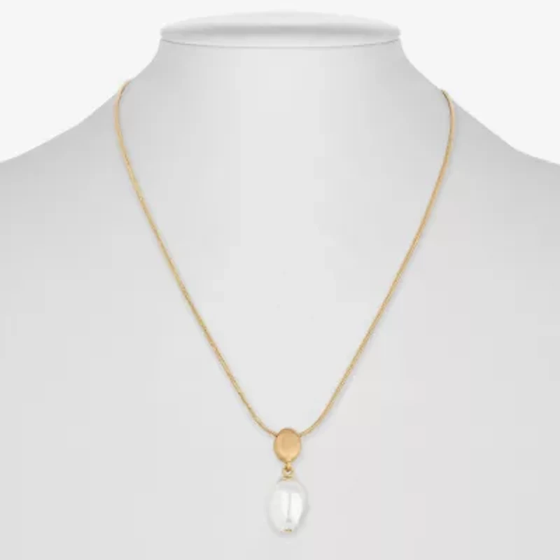Monet Jewelry Gold Tone Womens Simulated Pearl Oval 17 Inch Pendant Necklace