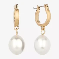 Monet Jewelry Gold Tone Drop Womens Simulated Pearl 31mm Oval Hypoallergenic Hoop Earrings
