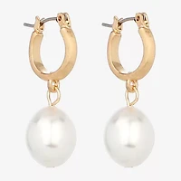 Monet Jewelry Gold Tone Drop Womens Simulated Pearl 31mm Oval Hypoallergenic Hoop Earrings