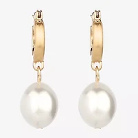 Monet Jewelry Gold Tone Drop Womens Simulated Pearl 31mm Oval Hypoallergenic Hoop Earrings