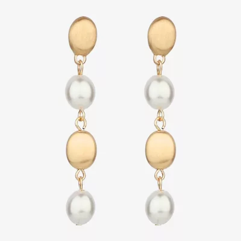 Monet Jewelry Gold Tone Womens Simulated Pearl Hypoallergenic Drop Earrings