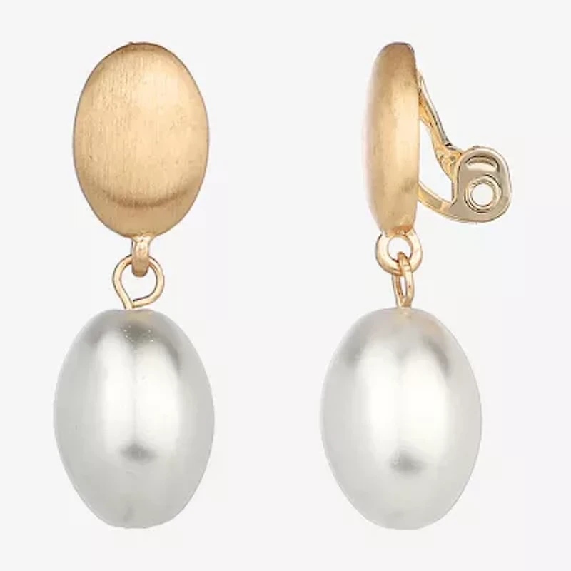 Monet Jewelry Gold Tone Womens Simulated Pearl Oval Clip On Earrings