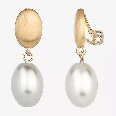 Monet Jewelry Gold Tone Womens Simulated Pearl Oval Clip On Earrings