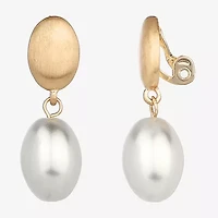 Monet Jewelry Gold Tone Womens Simulated Pearl Oval Clip On Earrings