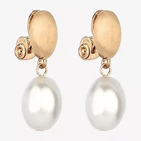 Monet Jewelry Gold Tone Womens Simulated Pearl Oval Clip On Earrings