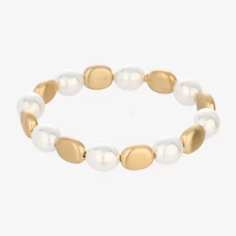 Monet Jewelry Gold Tone Womens Simulated Pearl Oval Stretch Bracelet