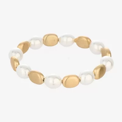 Monet Jewelry Gold Tone Womens Simulated Pearl Oval Stretch Bracelet