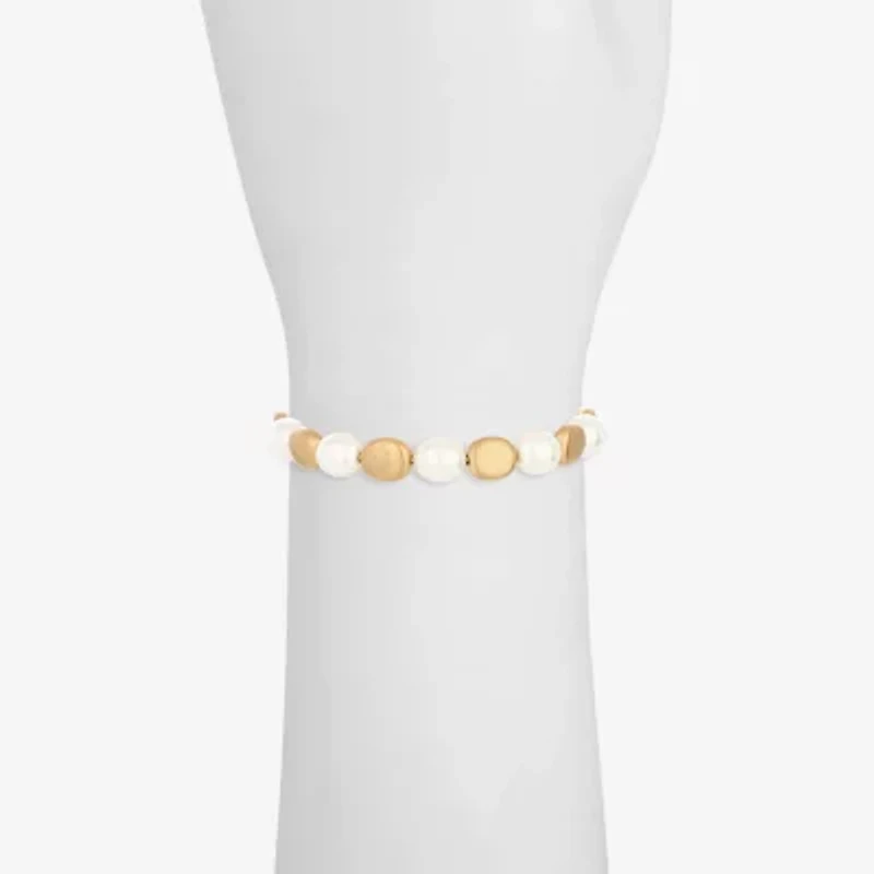 Monet Jewelry Gold Tone Womens Simulated Pearl Oval Stretch Bracelet