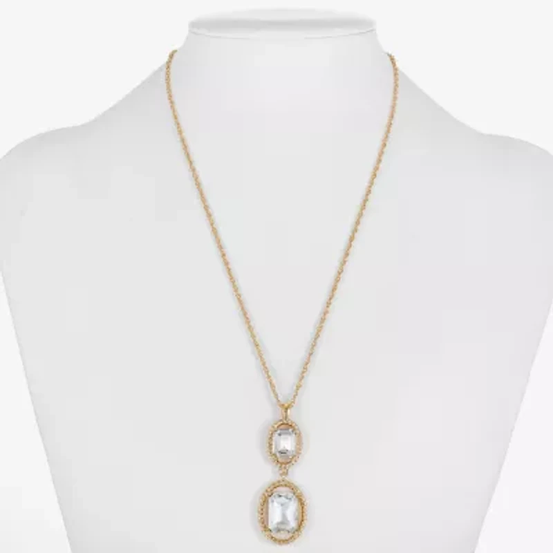 Monet Jewelry Womens Glass Oval 17 Inch Pendant Necklace
