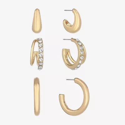 Monet Jewelry Gold Tone Womens Glass Hypoallergenic 3 Pair Earring Set