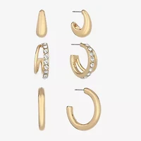 Monet Jewelry Gold Tone Womens Glass Hypoallergenic 3 Pair Earring Set