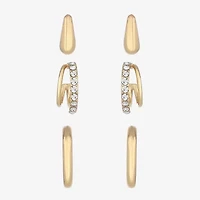 Monet Jewelry Gold Tone Womens Glass Hypoallergenic 3 Pair Earring Set