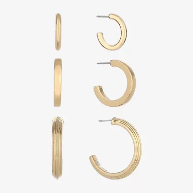 Monet Jewelry Gold Tone Womens Hypoallergenic 3 Pair Earring Set