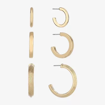 Monet Jewelry Gold Tone Womens Hypoallergenic 3 Pair Earring Set