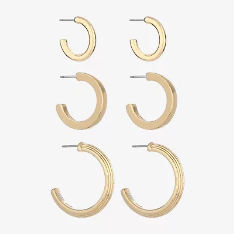 Monet Jewelry Gold Tone Womens Hypoallergenic 3 Pair Earring Set