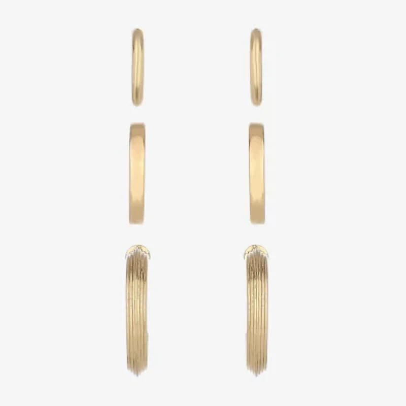 Monet Jewelry Gold Tone Womens Hypoallergenic 3 Pair Earring Set