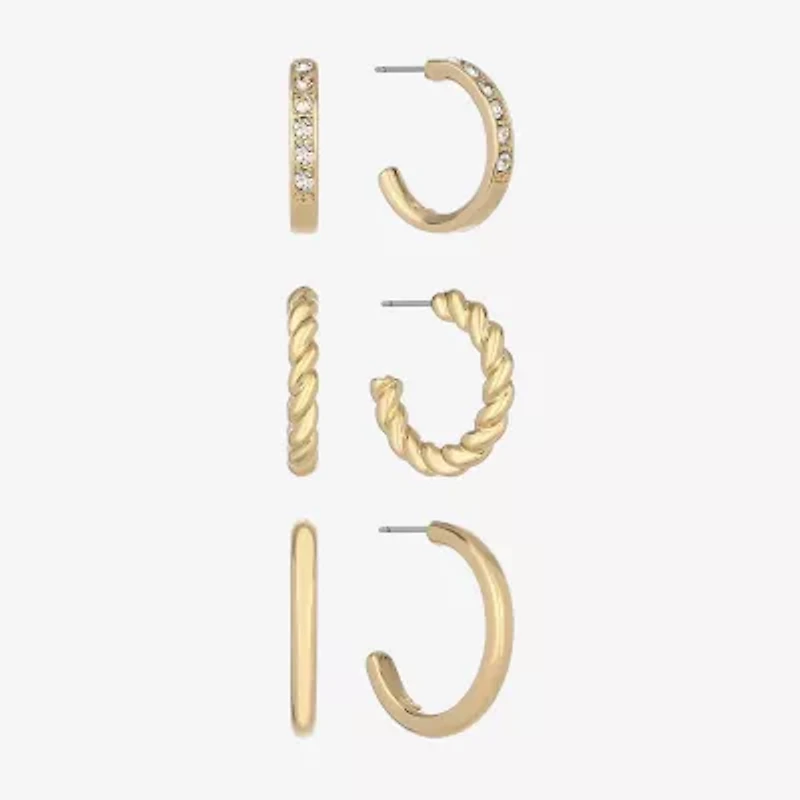 Monet Jewelry Gold Tone Womens Glass Hypoallergenic 3 Pair Earring Set