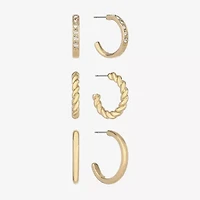 Monet Jewelry Gold Tone Womens Glass Hypoallergenic 3 Pair Earring Set