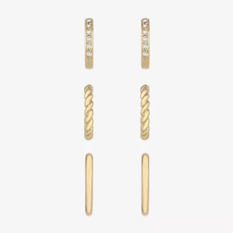 Monet Jewelry Gold Tone Womens Glass Hypoallergenic 3 Pair Earring Set