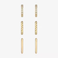 Monet Jewelry Gold Tone Womens Glass Hypoallergenic 3 Pair Earring Set
