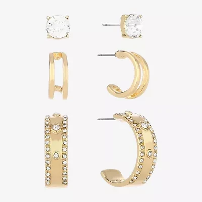 Monet Jewelry Gold Tone Womens Glass Round Hypoallergenic 3 Pair Earring Set
