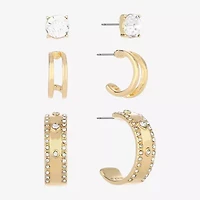 Monet Jewelry Gold Tone Womens Glass Round Hypoallergenic 3 Pair Earring Set