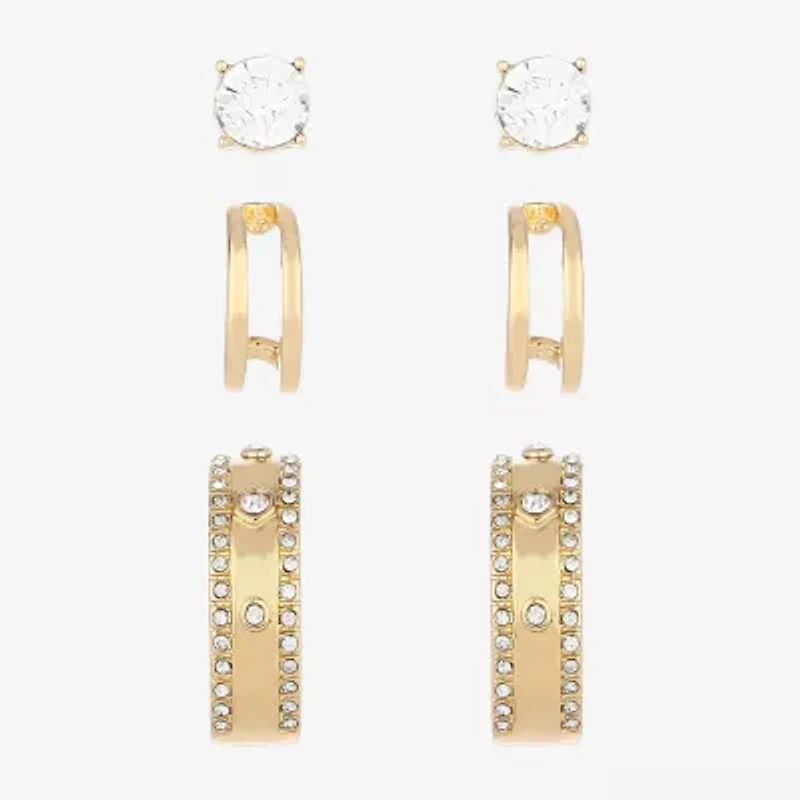 Monet Jewelry Gold Tone Womens Glass Round Hypoallergenic 3 Pair Earring Set