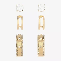 Monet Jewelry Gold Tone Womens Glass Round Hypoallergenic 3 Pair Earring Set