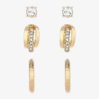 Monet Jewelry Gold Tone Womens Glass Round Hypoallergenic 3 Pair Earring Set