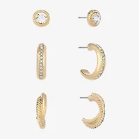 Monet Jewelry Gold Tone Womens Glass Round Hypoallergenic 3 Pair Earring Set