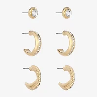 Monet Jewelry Gold Tone Womens Glass Round Hypoallergenic 3 Pair Earring Set