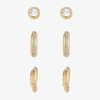 Monet Jewelry Gold Tone Womens Glass Round Hypoallergenic 3 Pair Earring Set