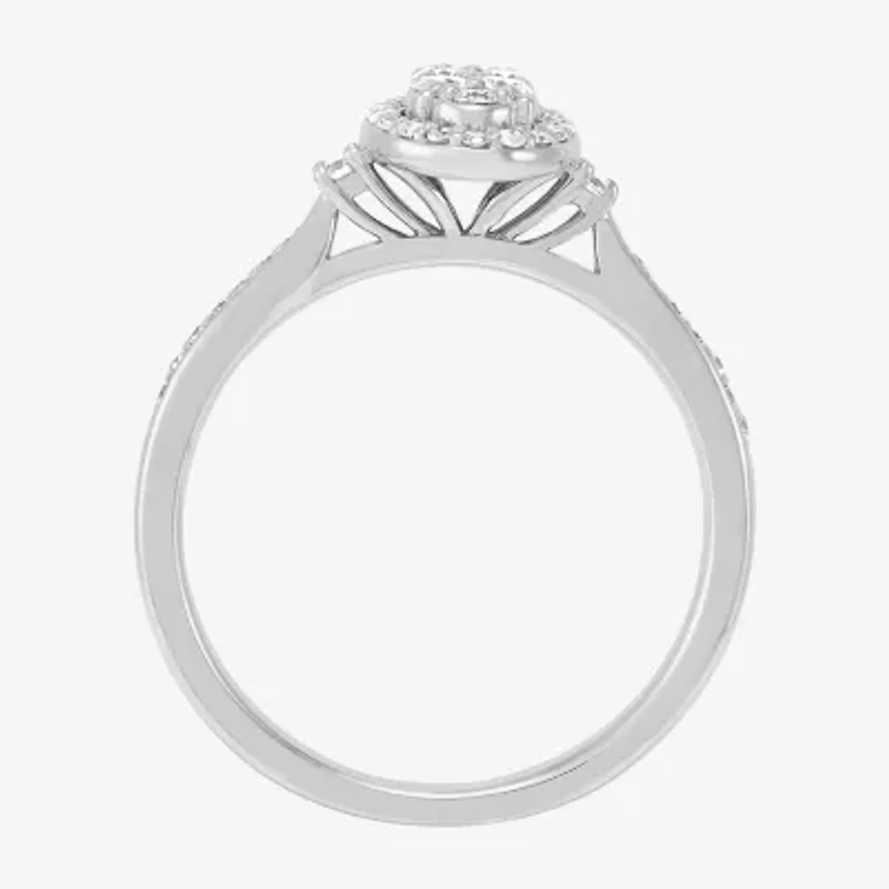 Limited Quantities! (H-I / Si1-Si2) Womens 1/3 CT. T.W. Lab Grown White Diamond Sterling Silver Oval Engagement Ring