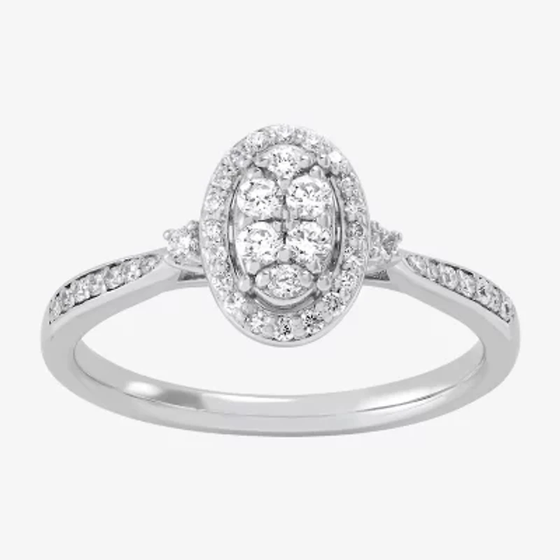 Limited Quantities! (H-I / Si1-Si2) Womens 1/3 CT. T.W. Lab Grown White Diamond Sterling Silver Oval Engagement Ring