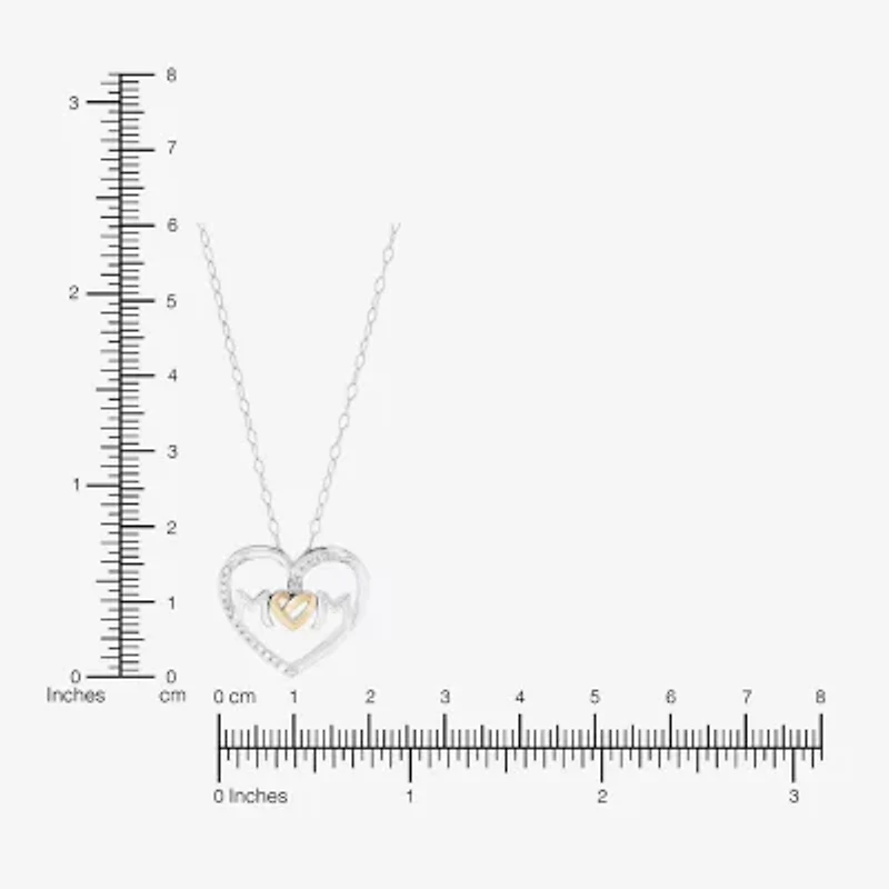 Limited Quantities! "Mom" Womens 1/10 CT. T.W. Natural White Diamond 10K Gold Sterling Silver Heart 18 Inch Pendant Necklace