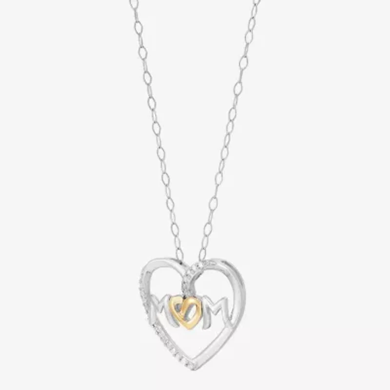 Limited Quantities! "Mom" Womens 1/10 CT. T.W. Natural White Diamond 10K Gold Sterling Silver Heart 18 Inch Pendant Necklace