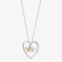 Limited Quantities! "Mom" Womens 1/10 CT. T.W. Natural White Diamond 10K Gold Sterling Silver Heart 18 Inch Pendant Necklace