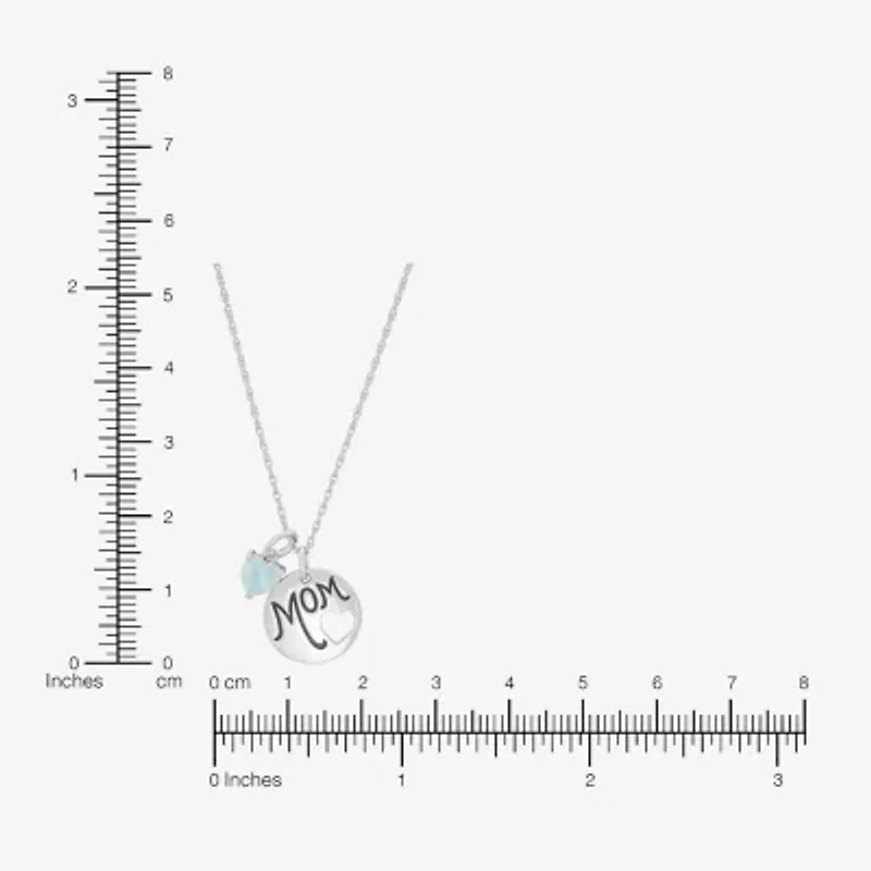 Limited Quantities! "Mom" Womens Lab Created White Opal Sterling Silver Heart Round 18 Inch Pendant Necklace